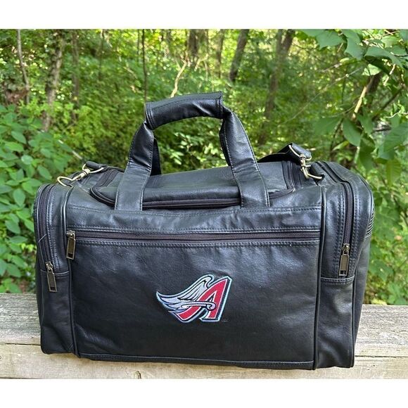 Vintage Anaheim Angels MLB Duffel Bag Angel Wing Logo Large Zip Up Faux Leather - Picture 1 of 15